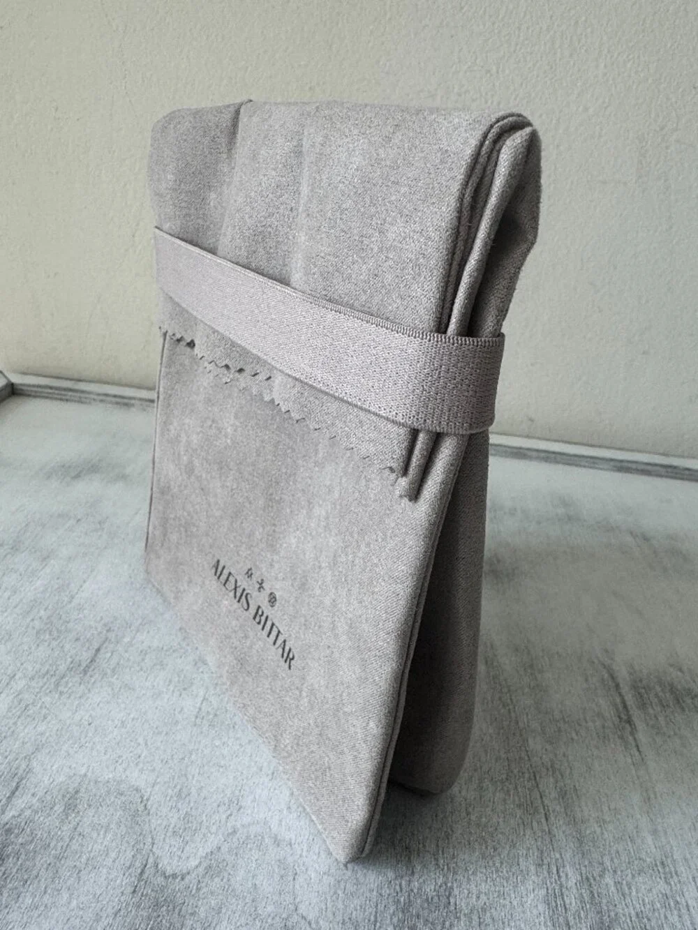 ALEXIS BITTAR JEWELRY Gray Suede Fold Over Dust Travel Pouch